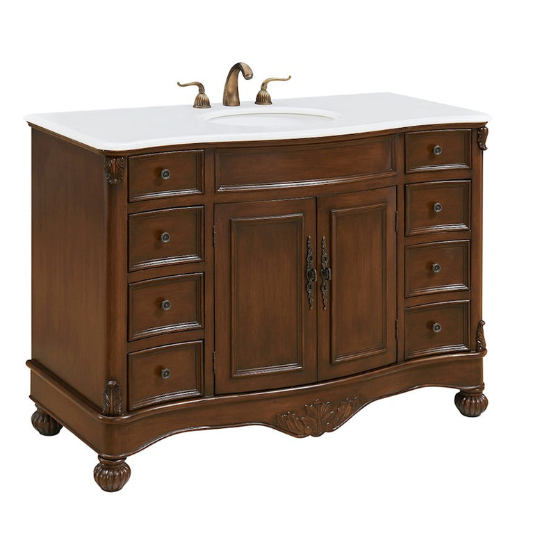Elegant Windsor 48" Single Vanity, Teak Color/Ivory Marble