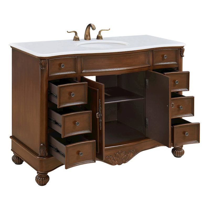 Elegant Windsor 48" Single Vanity, Teak Color/Ivory Marble