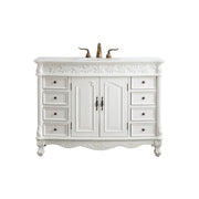 Elegant Bordeaux 48" Single Vanity, Antique White/Ivory Marble - VF-1039-VW