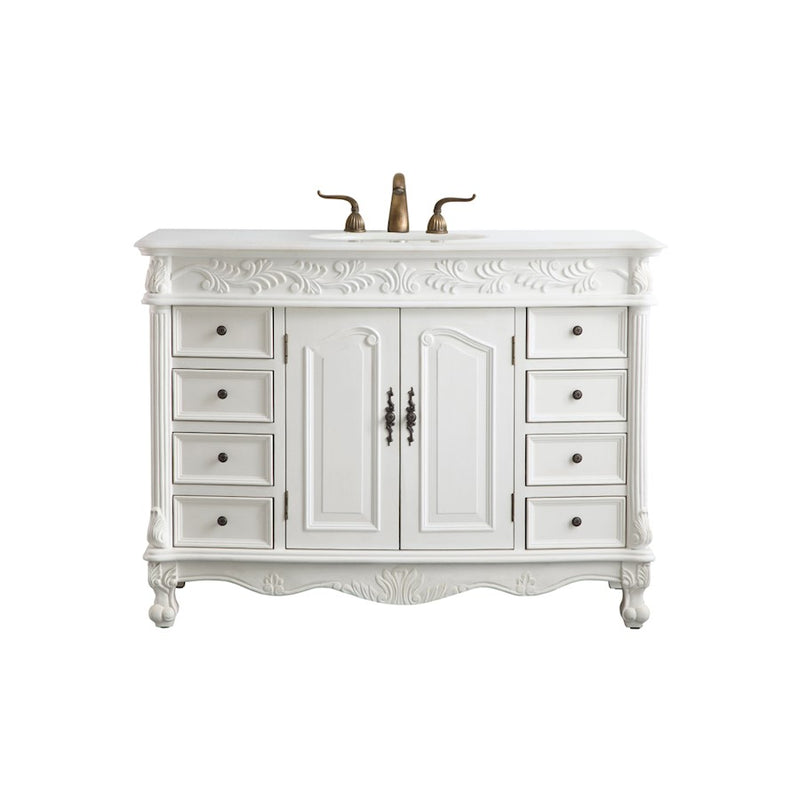 Elegant Bordeaux 48" Single Vanity, Antique White/Ivory Marble - VF-1039-VW