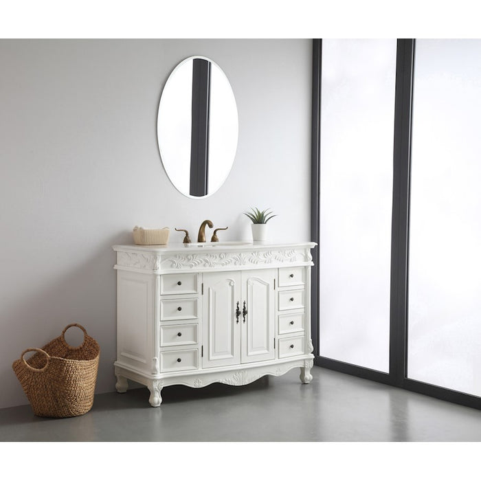 Elegant Bordeaux 48" Single Vanity, Antique White/Ivory Marble