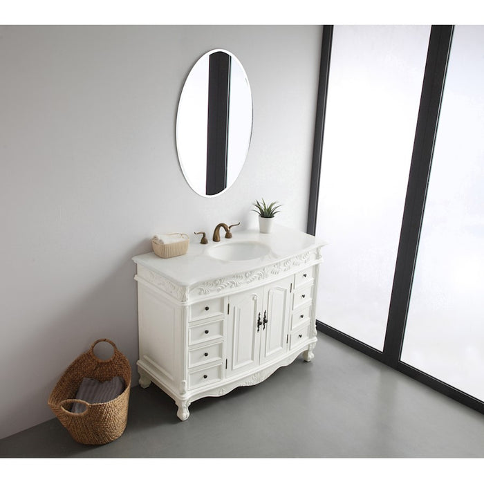 Elegant Bordeaux 48" Single Vanity, Antique White/Ivory Marble