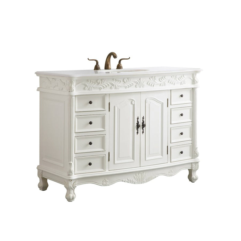 Elegant Bordeaux 48" Single Vanity, Antique White/Ivory Marble