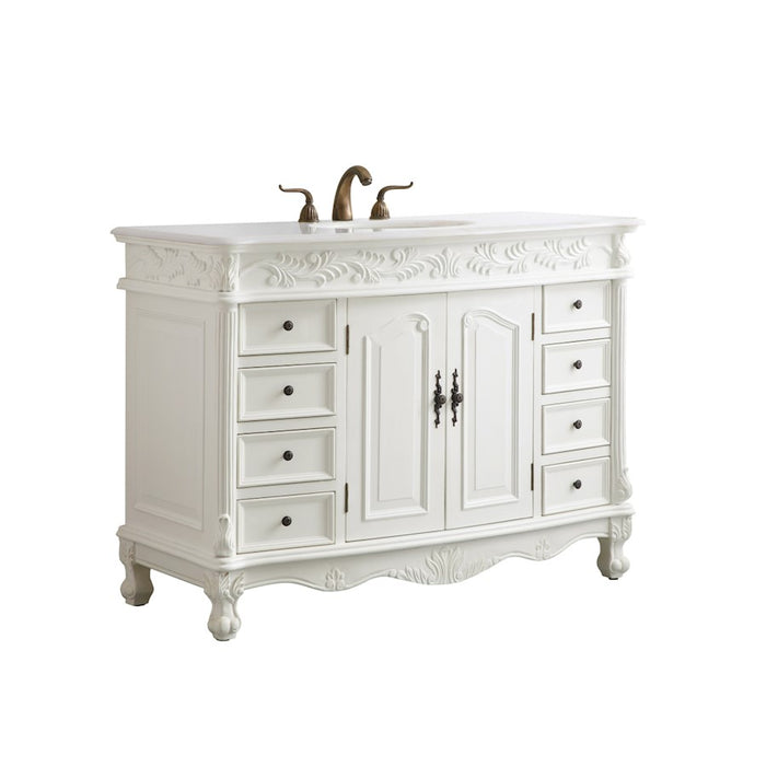 Elegant Bordeaux 48" Single Vanity, Antique White/Ivory Marble