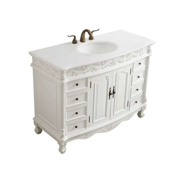 Elegant Bordeaux 48" Single Vanity, Antique White/Ivory Marble