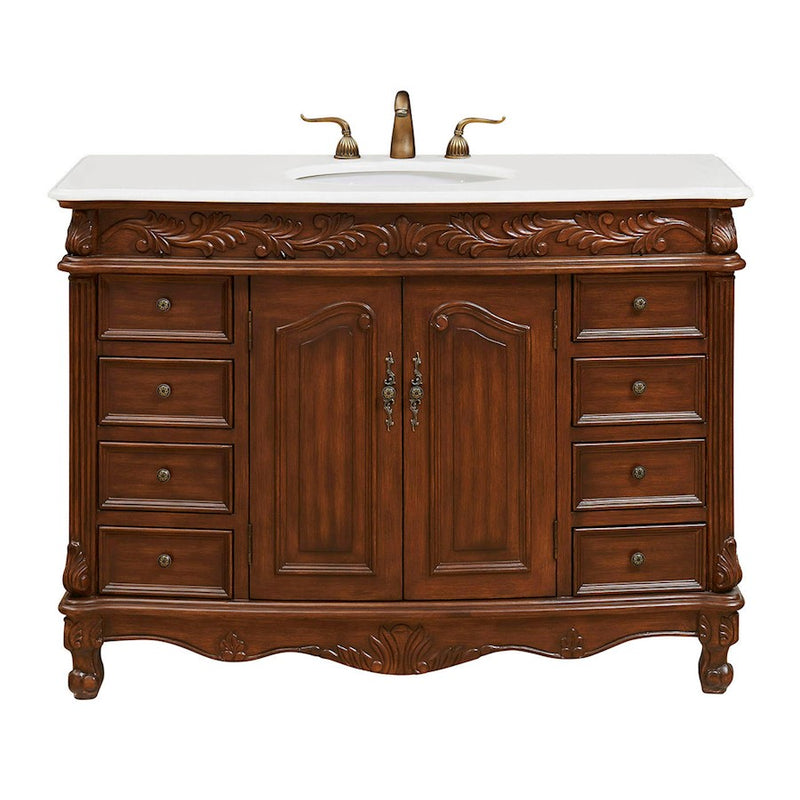 Elegant Bordeaux 48" Single Vanity, Teak Color/Ivory Marble - VF-1040-VW