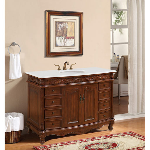 Elegant Bordeaux 48" Single Vanity, Teak Color/Ivory Marble