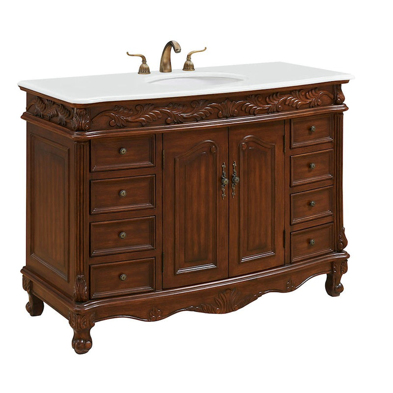 Elegant Bordeaux 48" Single Vanity, Teak Color/Ivory Marble
