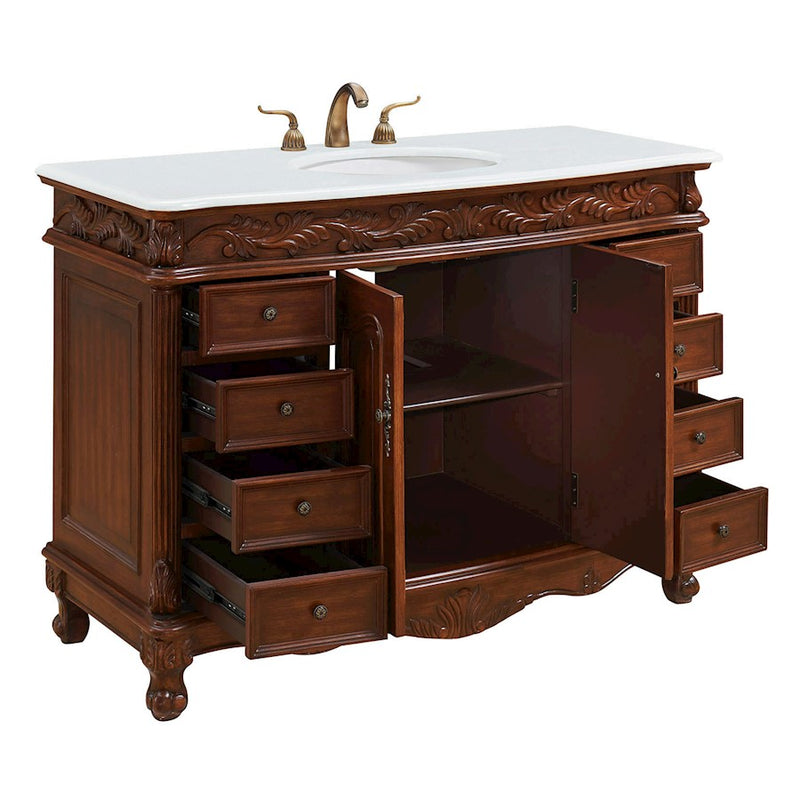 Elegant Bordeaux 48" Single Vanity, Teak Color/Ivory Marble
