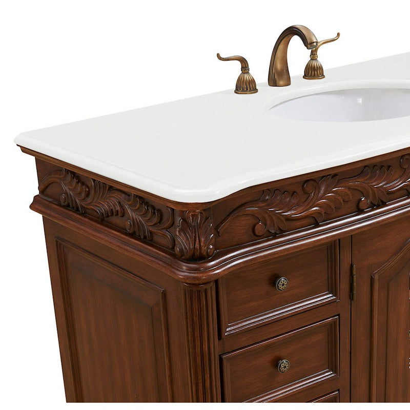 Elegant Bordeaux 48" Single Vanity, Teak Color/Ivory Marble