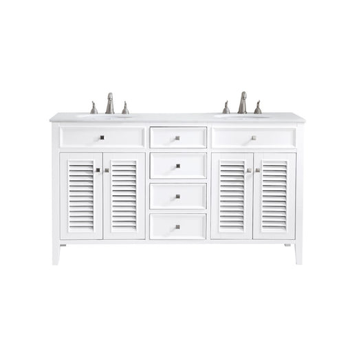 Elegant Cape Cod 60" Double Vanity, White/Ivory Marble - VF-1042-VW