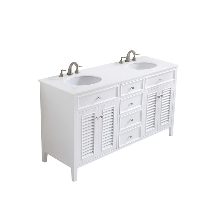 Elegant Cape Cod 60" Double Vanity, White/Ivory Marble
