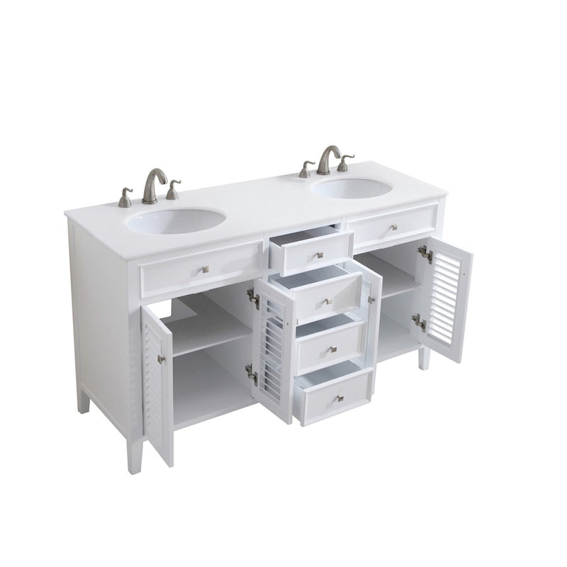 Elegant Cape Cod 60" Double Vanity, White/Ivory Marble