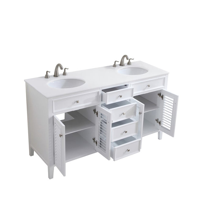 Elegant Cape Cod 60" Double Vanity, White/Ivory Marble