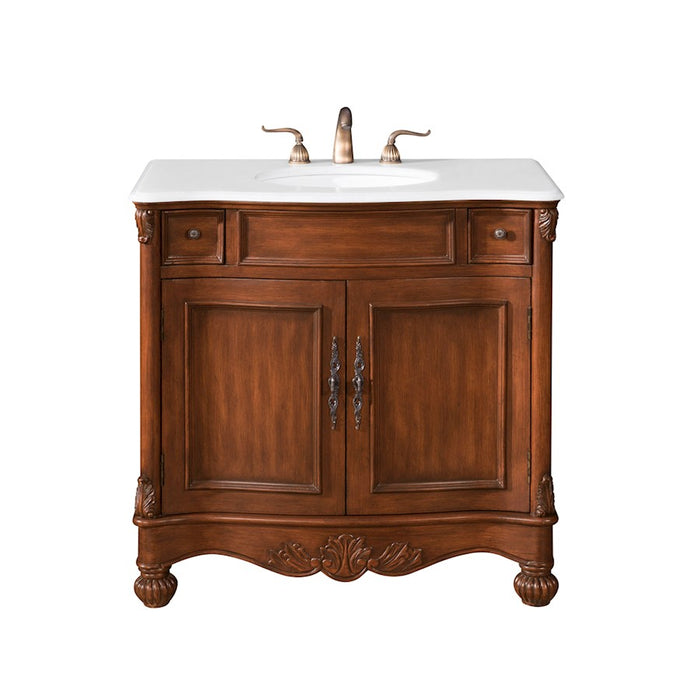 Elegant Windsor 36" Single Vanity, Brown/Ivory Marble - VF-1047-VW