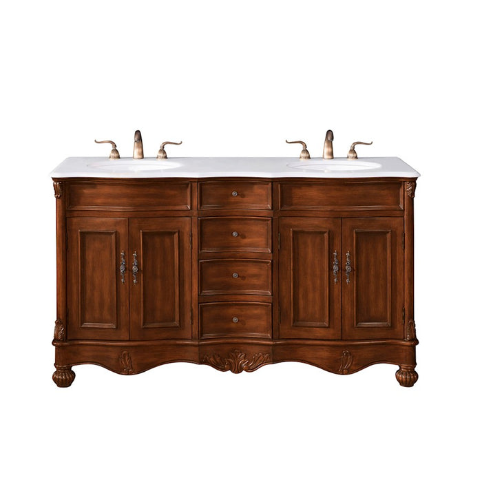 Elegant Windsor 60" Double Vanity, Teak/Ivory Marble - VF-1048-VW