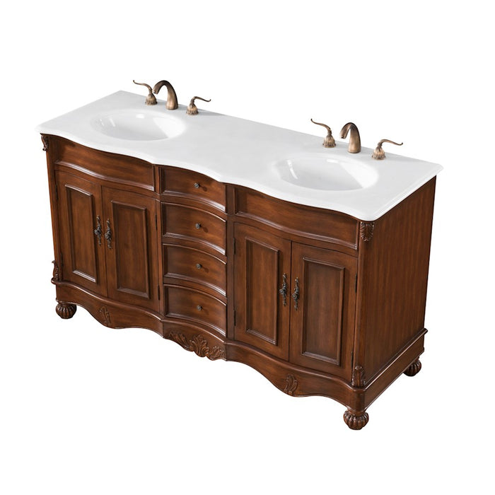 Elegant Windsor 60" Double Vanity, Teak/Ivory Marble