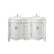 Elegant Windsor 60" Double Vanity, Antique White/Ivory Marble - VF-1049-VW