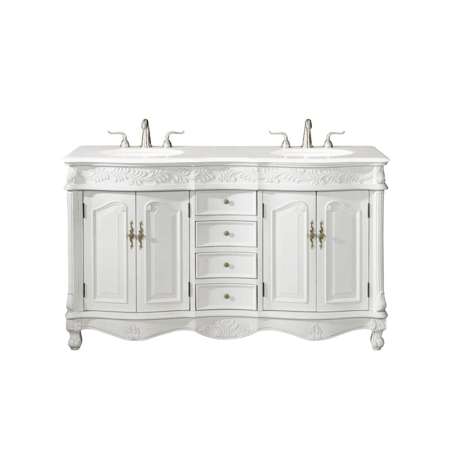Elegant Windsor 60" Double Vanity, Antique White/Ivory Marble - VF-1049-VW