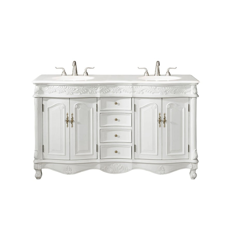 Elegant Windsor 60" Double Vanity, Antique White/Ivory Marble