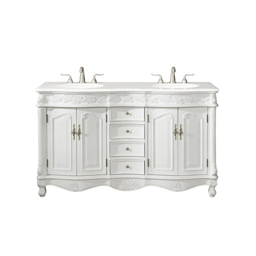 Elegant Windsor 60" Double Vanity, Antique White/Ivory Marble