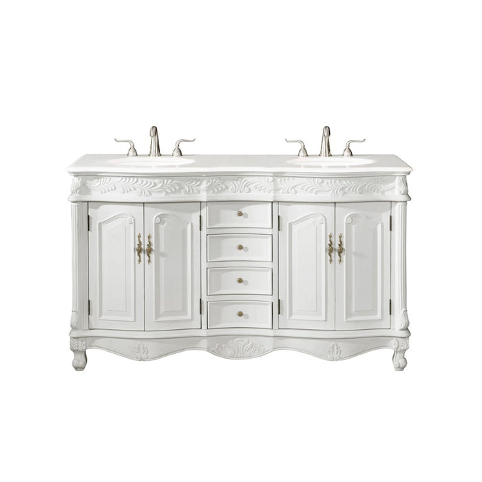 Elegant Windsor 60" Double Vanity, Antique White/Ivory Marble