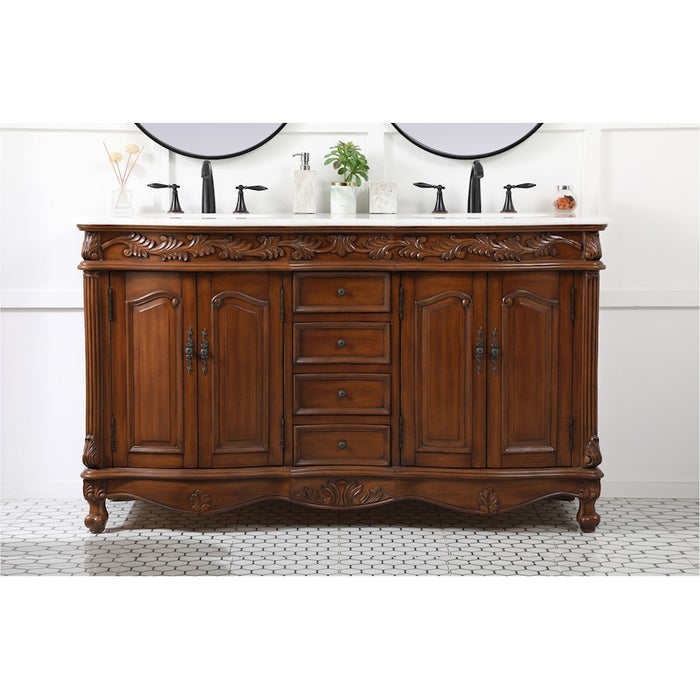 Elegant Kitchen/Bath Windsor 60" Double Bathroom Vanity, Teak
