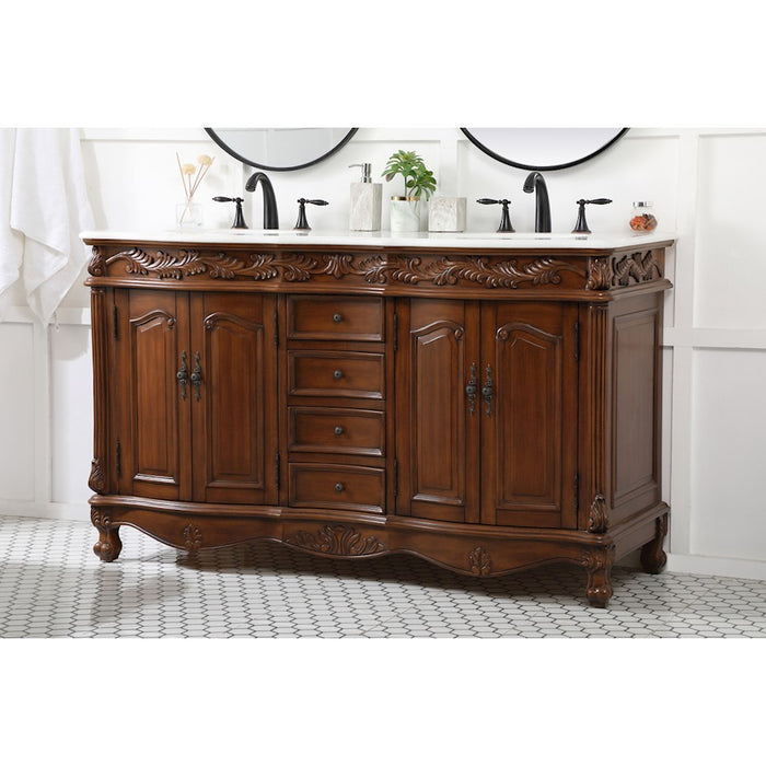 Elegant Kitchen/Bath Windsor 60" Double Bathroom Vanity, Teak