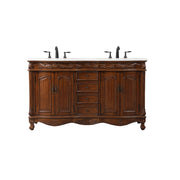 Elegant 1049 Windsor 60" Double Vanity, Teak/Ivory Marble - VF-1049TK-VW