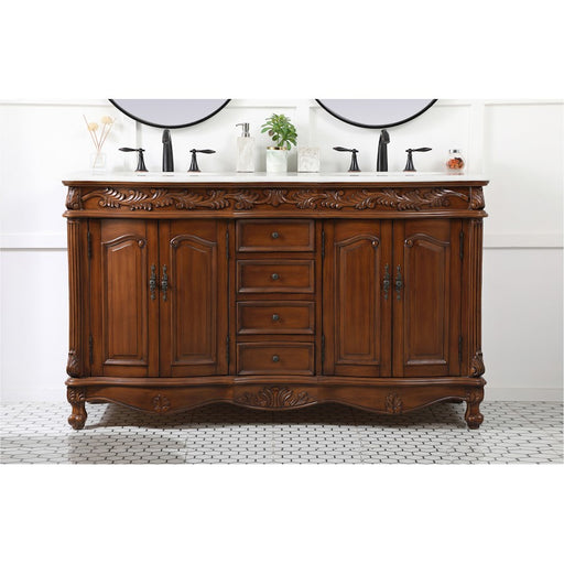 Elegant 1049 Windsor 60" Double Vanity, Teak/Ivory Marble