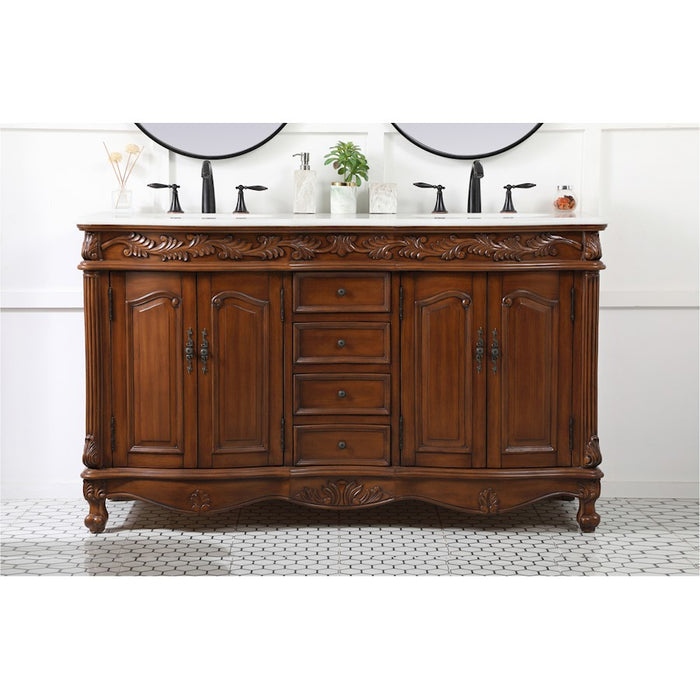Elegant 1049 Windsor 60" Double Vanity, Teak/Ivory Marble