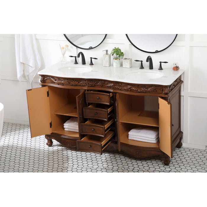 Elegant 1049 Windsor 60" Double Vanity, Teak/Ivory Marble
