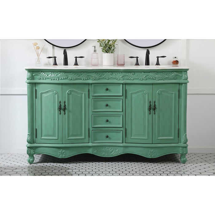Elegant Windsor 60" Double Bathroom Vanity, Vintage Mint