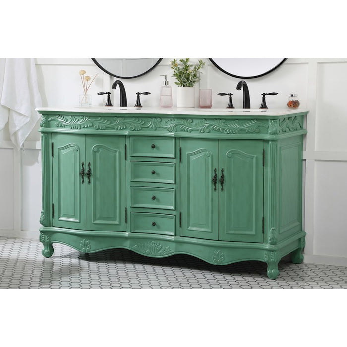 Elegant Windsor 60" Double Bathroom Vanity, Vintage Mint