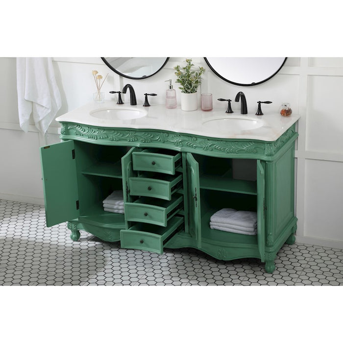 Elegant Windsor 60" Double Bathroom Vanity, Vintage Mint