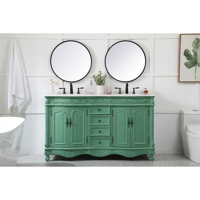 Elegant Windsor 60" Double Bathroom Vanity, Vintage Mint