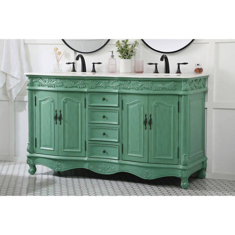 Elegant Windsor 60" Double Vanity, Vintage Mint/Ivory Marble