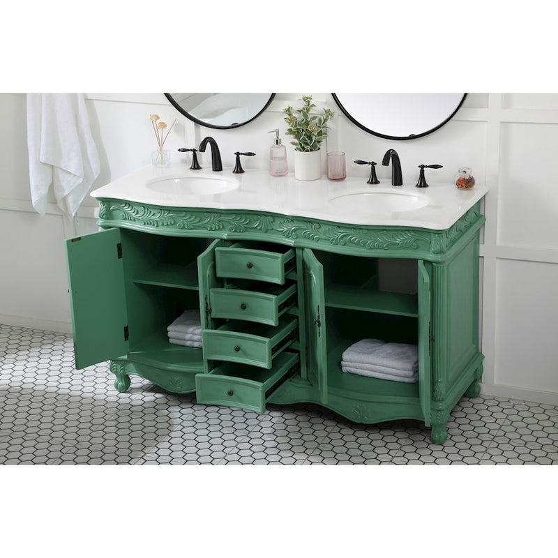 Elegant Windsor 60" Double Vanity, Vintage Mint/Ivory Marble