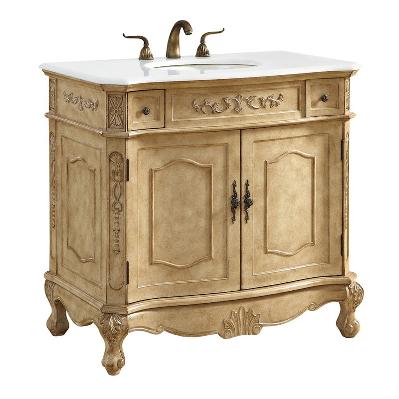 Elegant Danville 36" Single Vanity, Antique Beige/Ivory Marble