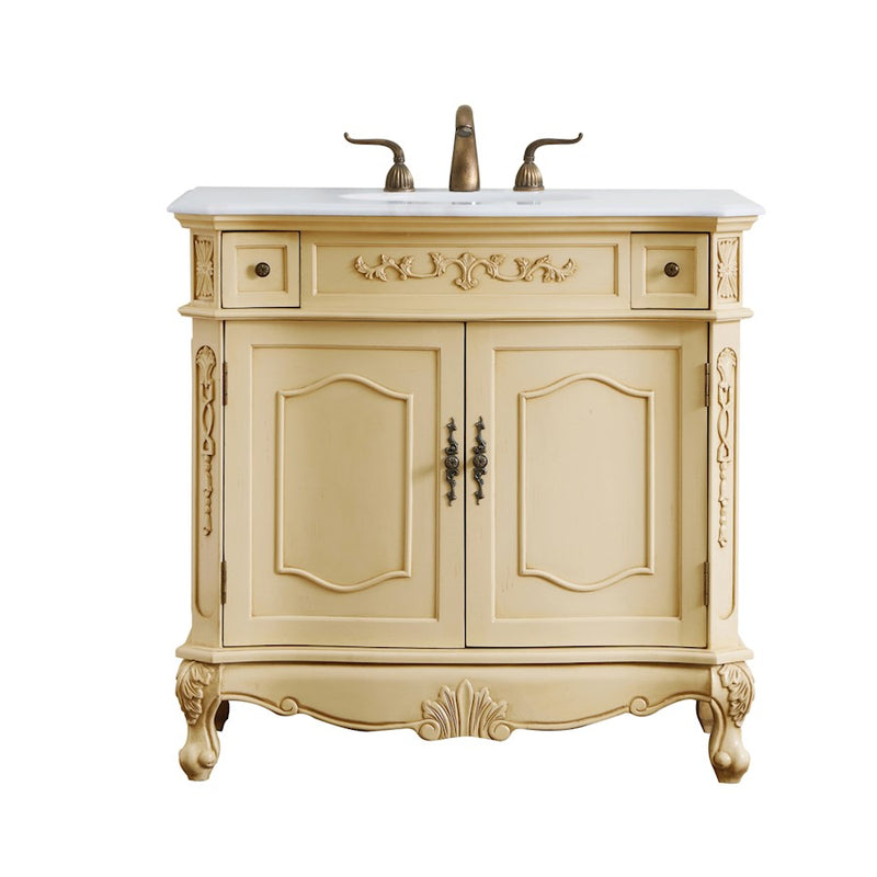 Elegant Danville 36" Single Vanity, Light Beige/Ivory Marble - VF10136LT-VW