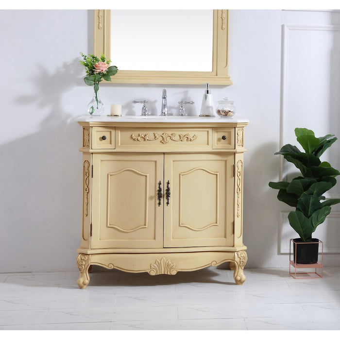 Elegant Danville 36" Single Vanity, Light Beige/Ivory Marble