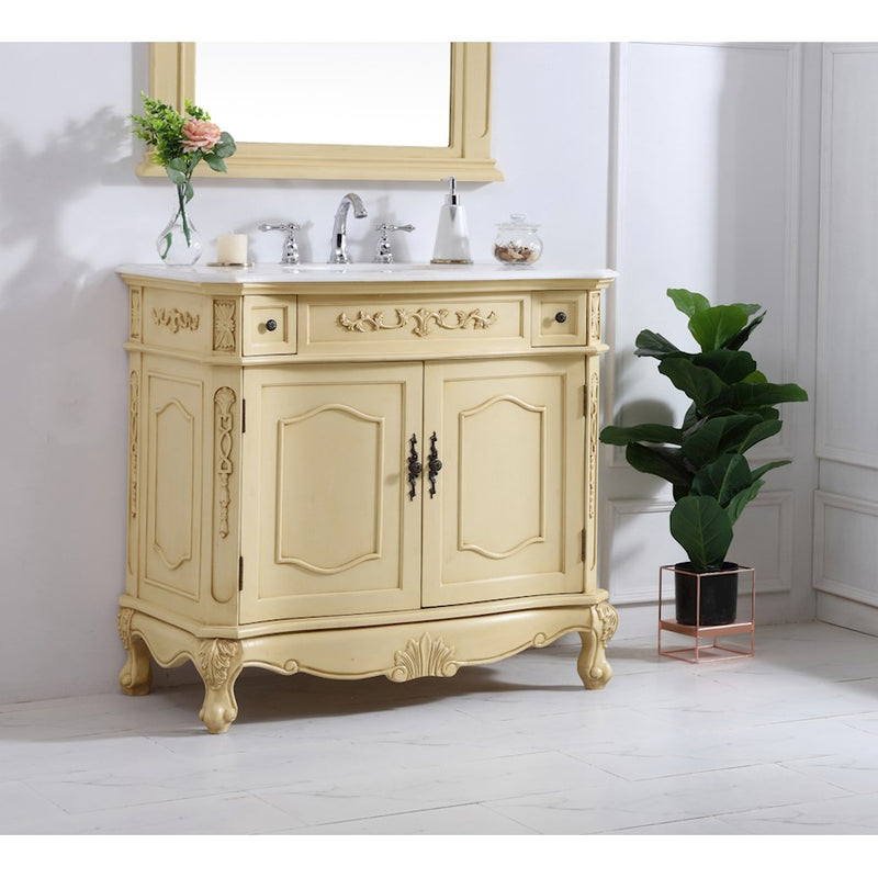 Elegant Danville 36" Single Vanity, Light Beige/Ivory Marble