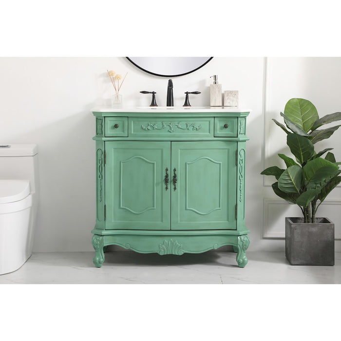 Elegant Danville 36" Single Vanity, Vintage Mint/Ivory Marble