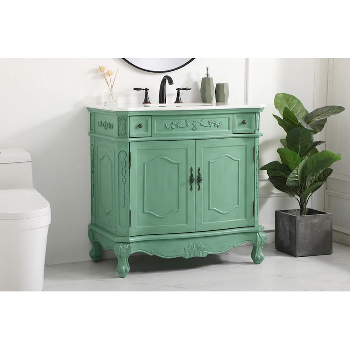 Elegant Danville 36" Single Vanity, Vintage Mint/Ivory Marble