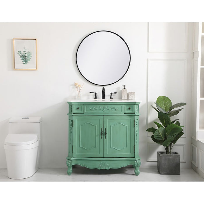 Elegant Danville 36" Single Vanity, Vintage Mint/Ivory Marble