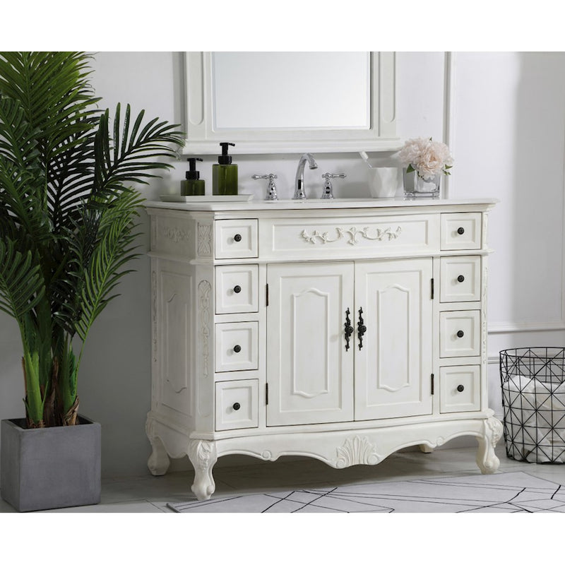 Elegant Danville 42" Single Vanity, Antique White/Ivory Marble