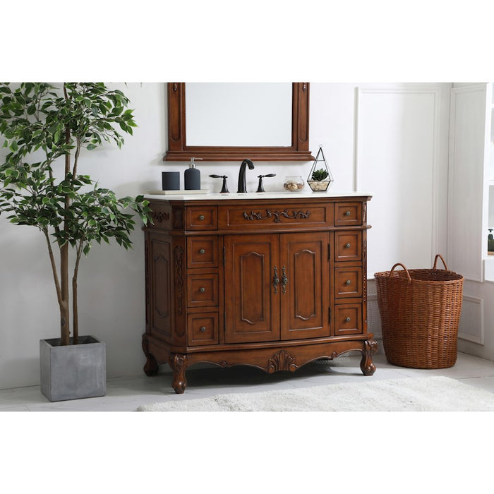 Elegant Danville 42" Single Vanity, Teak/Ivory Marble