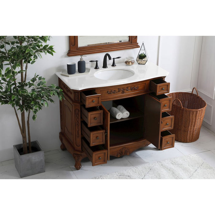 Elegant Danville 42" Single Vanity, Teak/Ivory Marble