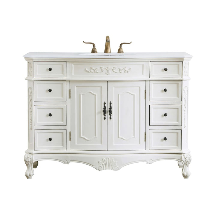 Elegant Danville 48" Single Vanity, Antique White/Ivory Marble - VF10148AW-VW