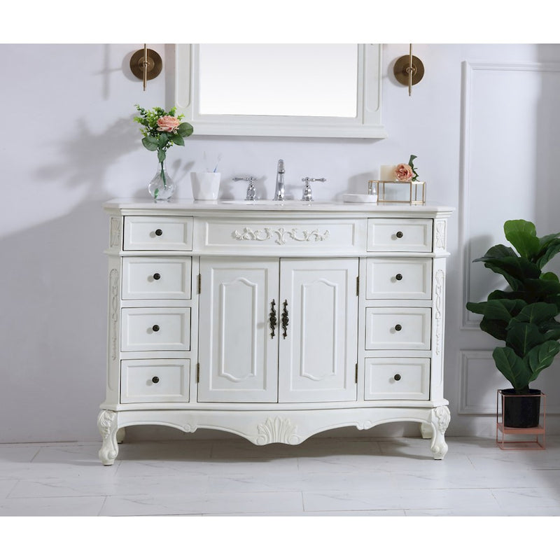 Elegant Danville 48" Single Vanity, Antique White/Ivory Marble